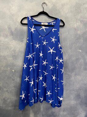 INDIA BOUTIQUE Sheer blue swimsuit cover-up with starfish prints ONE SIZE